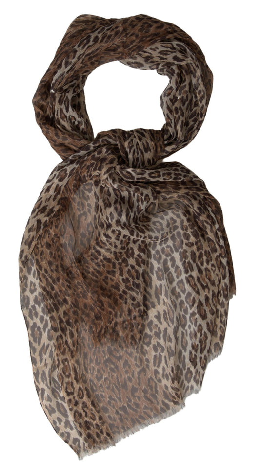 Dolce & Gabbana Brown Leopard Silk Shawl Wrap Foulard Scarf - Gio Beverly Hills
