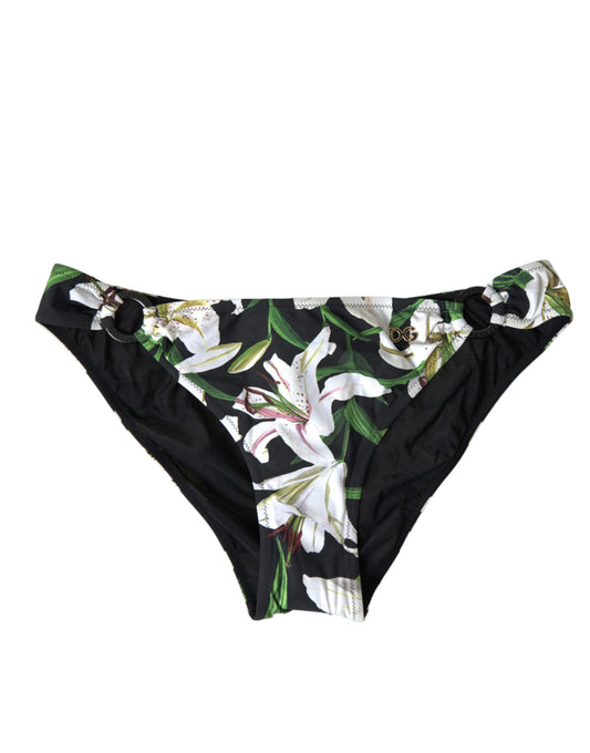 Dolce & Gabbana Black Lily Print Swimwear Bottom Beachwear Bikini - Gio Beverly Hills