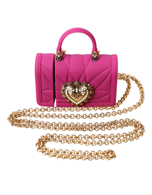 Dolce & Gabbana Pink Silicone Devotion Heart Bag Gold Chain Airpods Case - Gio Beverly Hills