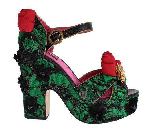 Dolce & Gabbana Green Brocade Snakeskin Roses Crystal Shoes - Gio Beverly Hills