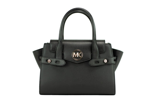 Michael Kors Carmen Medium Black Gold Saffiano Leather Satchel Handbag Purse Bag - Gio Beverly Hills