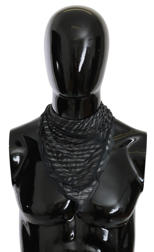 Costume National Black Gray Viscose Foulard Branded Scarf - Gio Beverly Hills