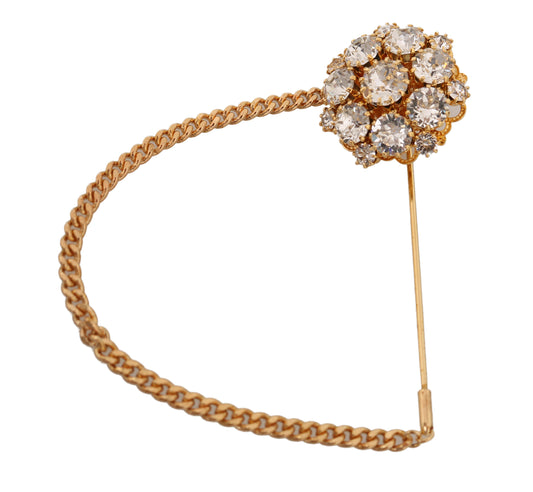 Dolce & Gabbana Gold Brass Clear Crystal Chain Pin Women Brooch - Gio Beverly Hills