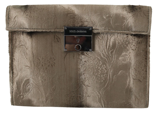 Dolce & Gabbana Beige Velvet Floral Leather Men Document Briefcase - Gio Beverly Hills