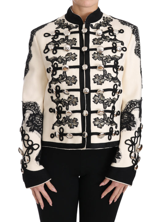 Dolce & Gabbana White Wool Black Floral Baroque Jacket - Gio Beverly Hills