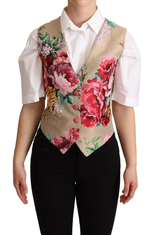 Dolce & Gabbana Beige Jacquard Floral Print Waistcoat Vest - Gio Beverly Hills