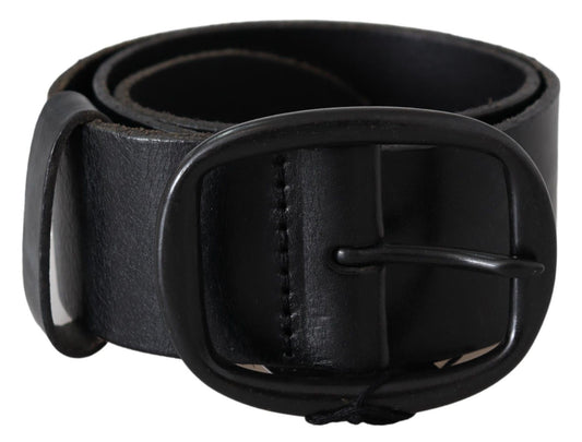PLEIN SUD Black Genuine Leather Oval Metal Buckle Belt - Gio Beverly Hills