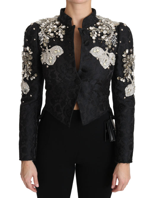 Dolce & Gabbana Black Jacquard Crystal Floral Jacket - Gio Beverly Hills