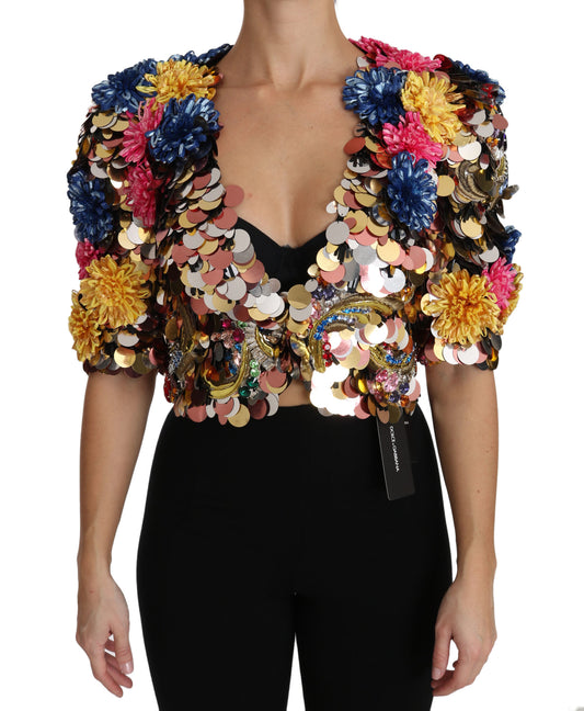 Dolce & Gabbana Crystal Sequined Floral Jacket Coat - Gio Beverly Hills