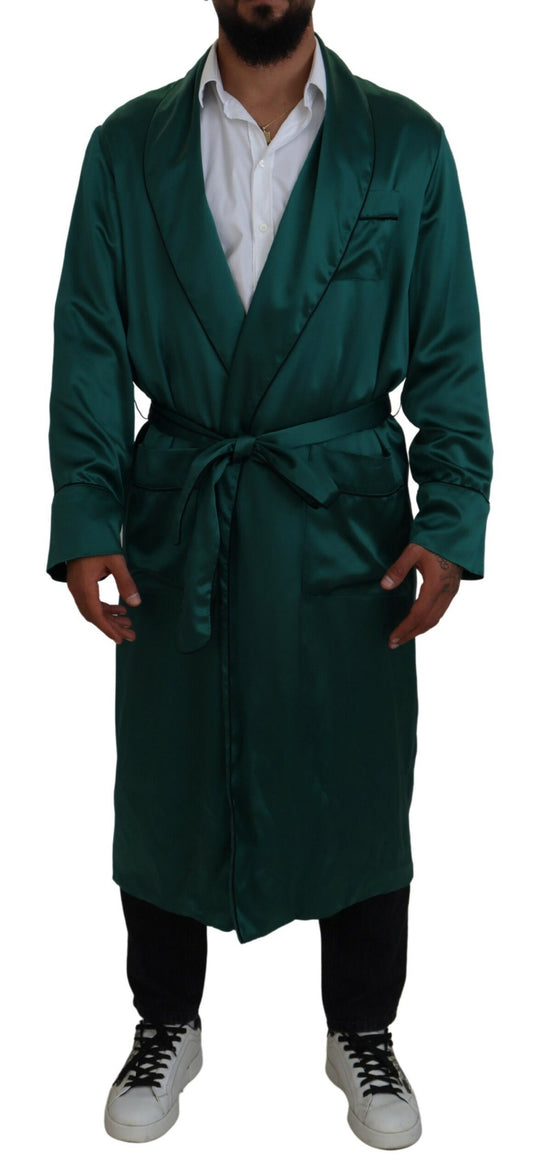 Dolce & Gabbana Green Silk Waist Belt Robe Sleepwear - Gio Beverly Hills