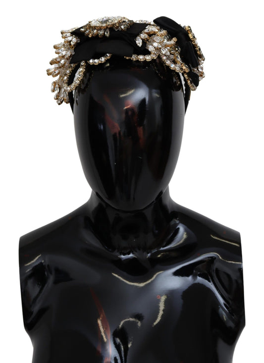 Dolce & Gabbana Black Gold  Clear Crystal Embellished Silk Fiocco Diadem Headband - Gio Beverly Hills