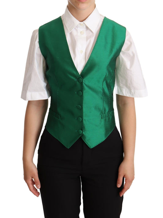 Dolce & Gabbana Green Silk Satin Sleeveless Waistcoat Vest - Gio Beverly Hills