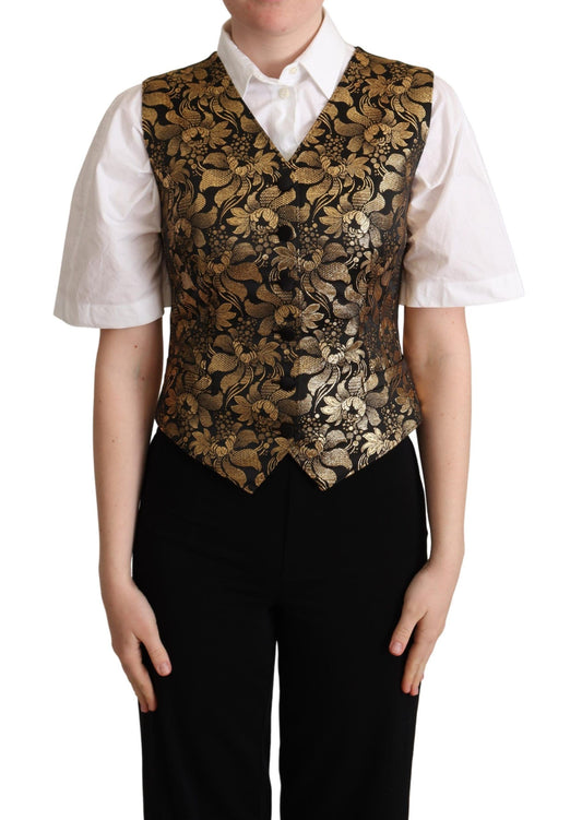 Dolce & Gabbana Black Gold Jacquard Silk Waistcoat Vest - Gio Beverly Hills