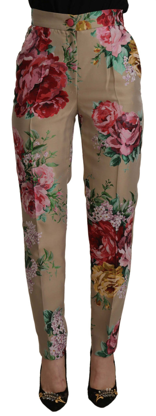 Dolce & Gabbana Beige Floral Dress Formal High Waist Pants - Gio Beverly Hills