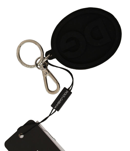 Dolce & Gabbana Black Rubber DG Logo Silver Brass Metal Keychain - Gio Beverly Hills