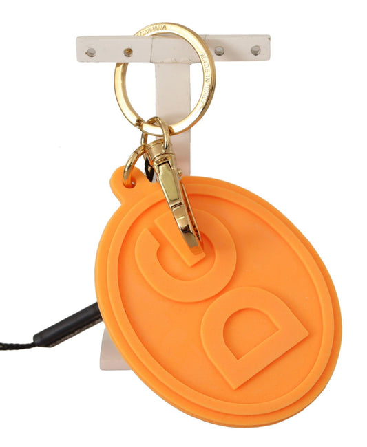 Dolce & Gabbana Orange Rubber DG Logo Gold Brass Metal Keychain - Gio Beverly Hills