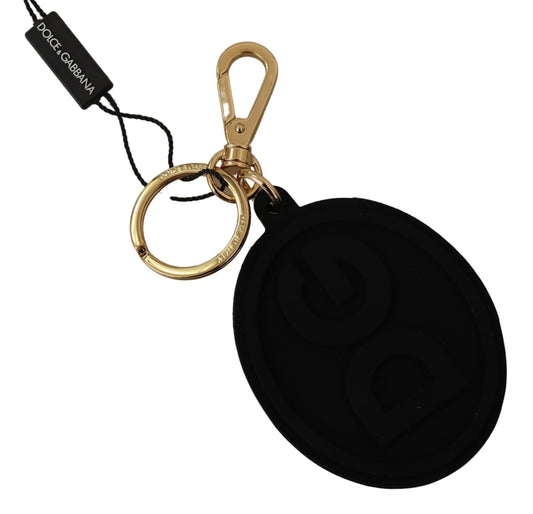 Dolce & Gabbana Black Rubber DG Logo Gold Brass Metal Keyring Keychain - Gio Beverly Hills