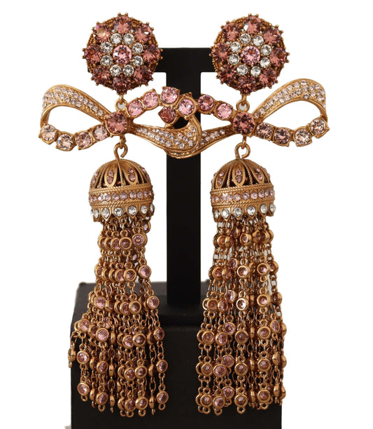 Dolce & Gabbana Gold Dangling Crystals Long Clip-On Jewelry Earrings - Gio Beverly Hills