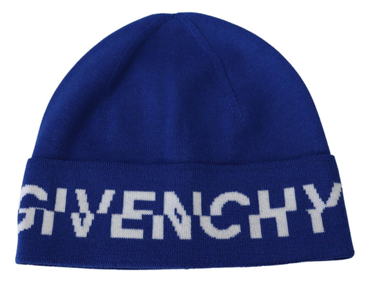 Givenchy Blue Wool Unisex Winter Warm Beanie Hat - Gio Beverly Hills