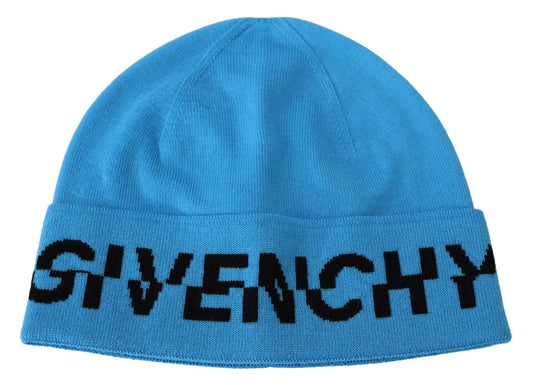 Givenchy Blue Wool Hat Logo Winter Warm Beanie Unisex Hat - Gio Beverly Hills