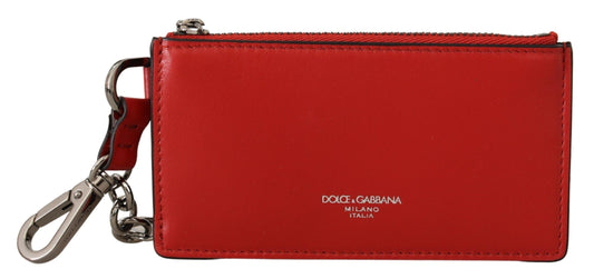 Dolce & Gabbana Red Leather Purse Silver Tone  Keychain - Gio Beverly Hills