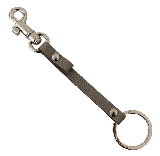 Dolce & Gabbana Gray Textured Leather Silver Metal Hook Keychain - Gio Beverly Hills