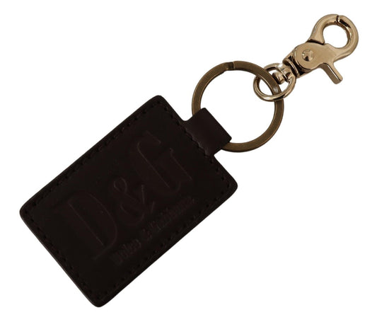 Dolce & Gabbana Brown Leather Logo Metal Ring Hook Keychain - Gio Beverly Hills
