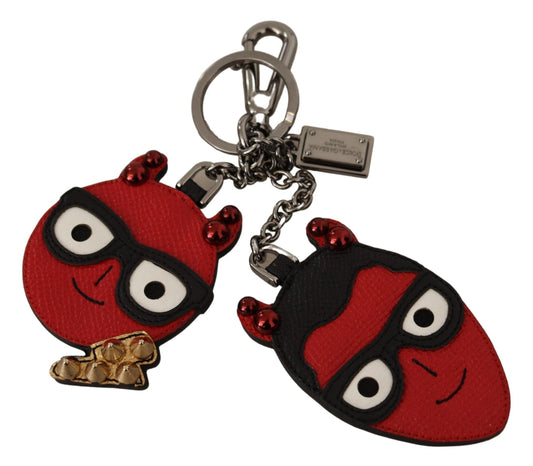 Dolce & Gabbana Red Leather Silver Tone Devil Studded Keychain - Gio Beverly Hills