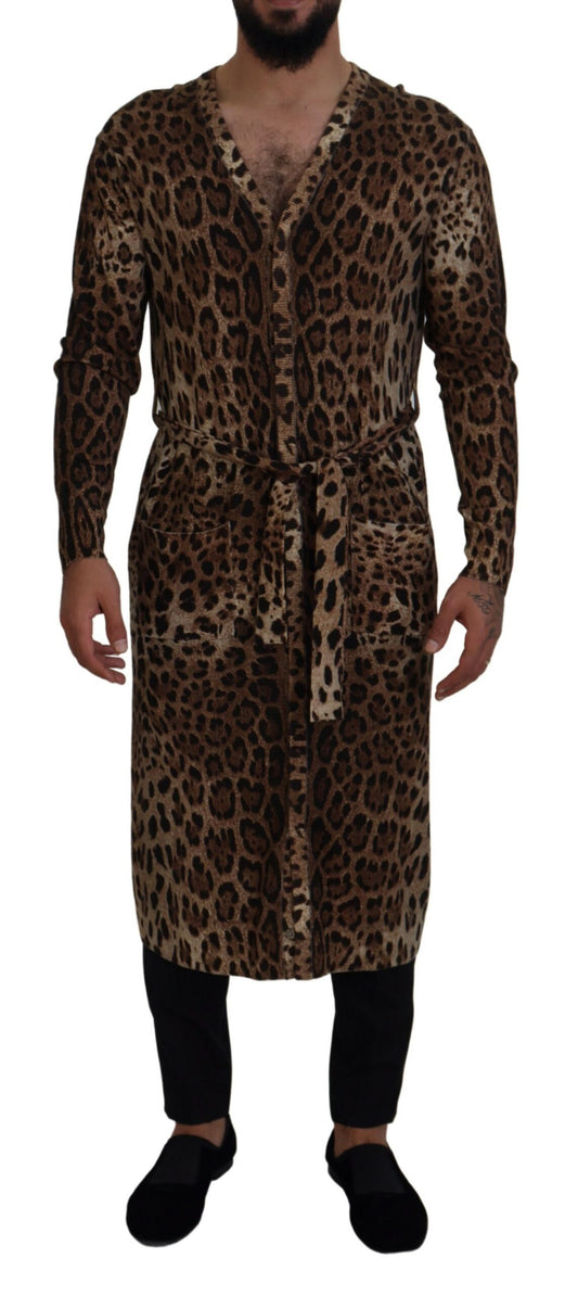 Dolce & Gabbana Brown Leopard Wool Robe Cardigan Sweater - Gio Beverly Hills