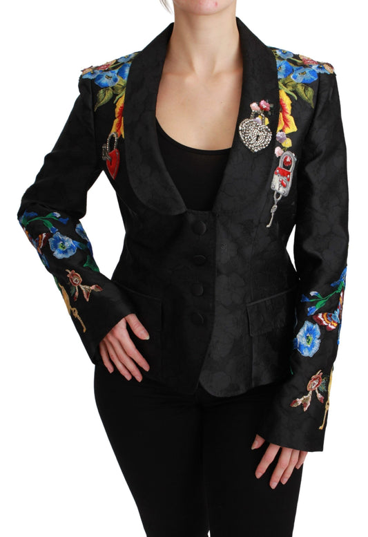 Dolce & Gabbana Black Brocade Crystal Blazer Jacket - Gio Beverly Hills