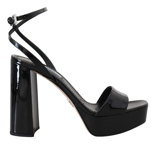 Prada Black Patent Sandals Ankle Strap Heels Leather - Gio Beverly Hills