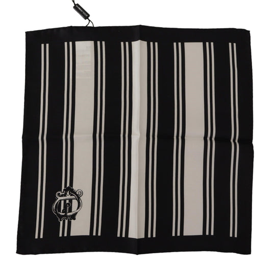 Dolce & Gabbana Black Silk Striped DG Logo Print Square Handkerchief Scarf - Gio Beverly Hills