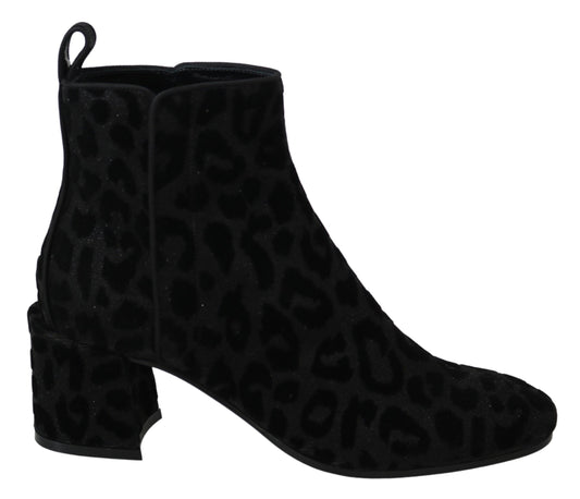 Dolce & Gabbana Black Leopard Short Boots Zipper Shoes - Gio Beverly Hills