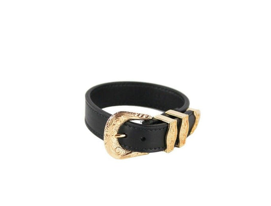 Versace Medusa Western Buckle Smooth Leather Gold Plated Brass Gold Bracelet - Gio Beverly Hills
