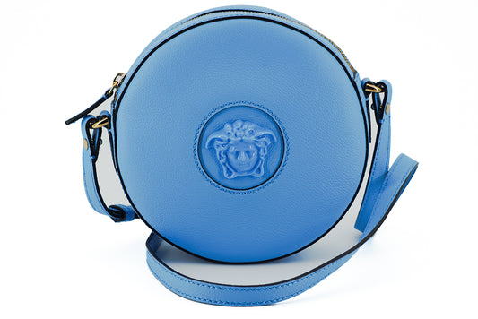 Versace Blue Calf Leather Round Disco Shoulder Bag - Gio Beverly Hills