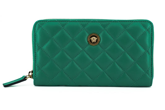 Versace Green Leather Long Zip Around Wallet - Gio Beverly Hills