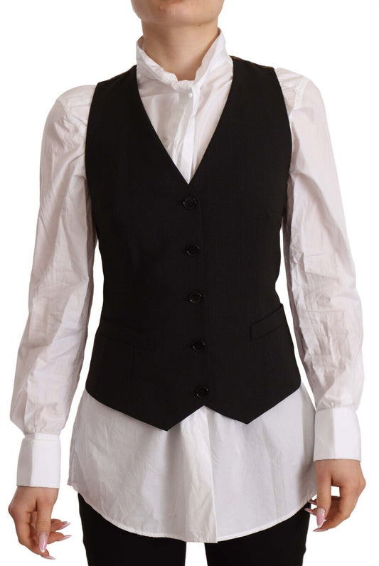 Dolce & Gabbana Black Button Down Sleeveless Vest Polyester Top - Gio Beverly Hills