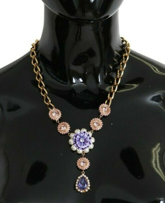 Dolce & Gabbana Pink Gold Brass Crystal Purple Pearl Pendants - Gio Beverly Hills