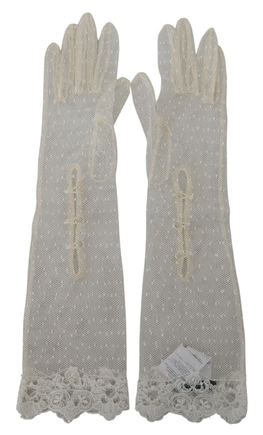 Dolce & Gabbana White Lace Elbow Length Mitten Cotton Gloves - Gio Beverly Hills