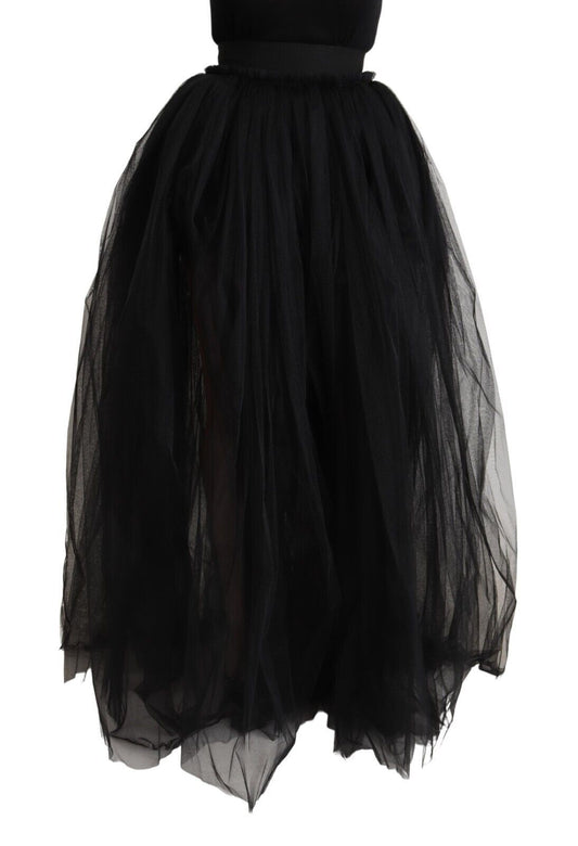 Dolce & Gabbana Black Nylon High Waist Long A-line Tulle Skirt - Gio Beverly Hills