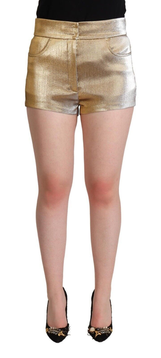Dolce & Gabbana Metallic Gold Cotton Mid Waist Hot Pants Shorts - Gio Beverly Hills