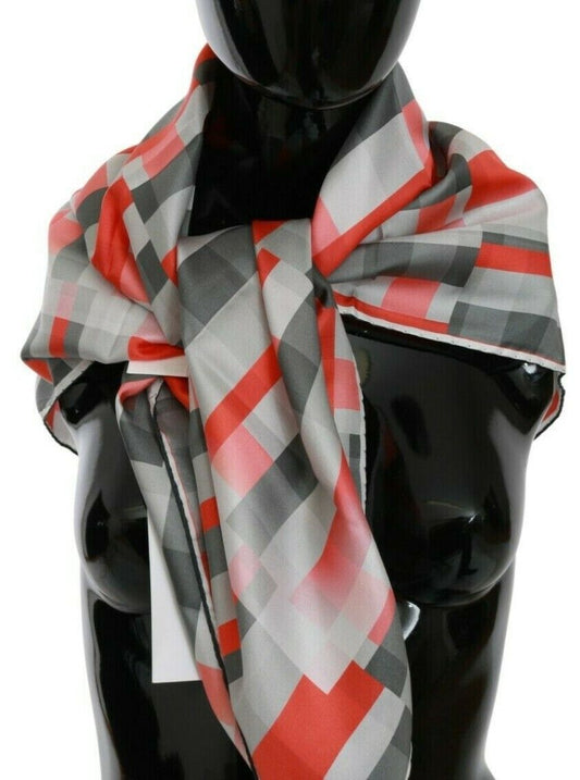 Costume National Gray Red Silk Shawl Foulard Wrap  Scarf - Gio Beverly Hills