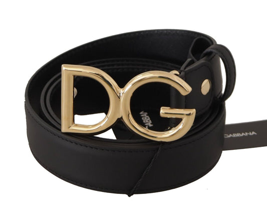 Dolce & Gabbana Black Leather Gold Metal DG Logo Waist Buckle Belt - Gio Beverly Hills